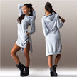 fashion irregular hooded long-sleeved dress sweater
