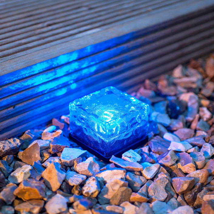 Waterproof Solar Power LED Ground Crystal Glass Ice Brick Shape Outdoor Yard Garden Deck Road Lamp Light