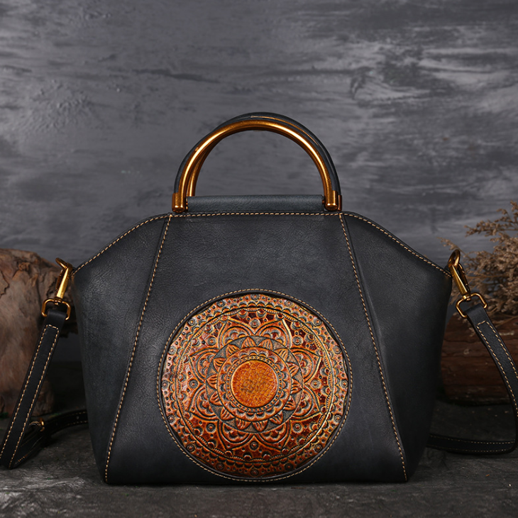 Handbag Totem Pattern High Quality Natural Skin Women Shoulder Tote Bags