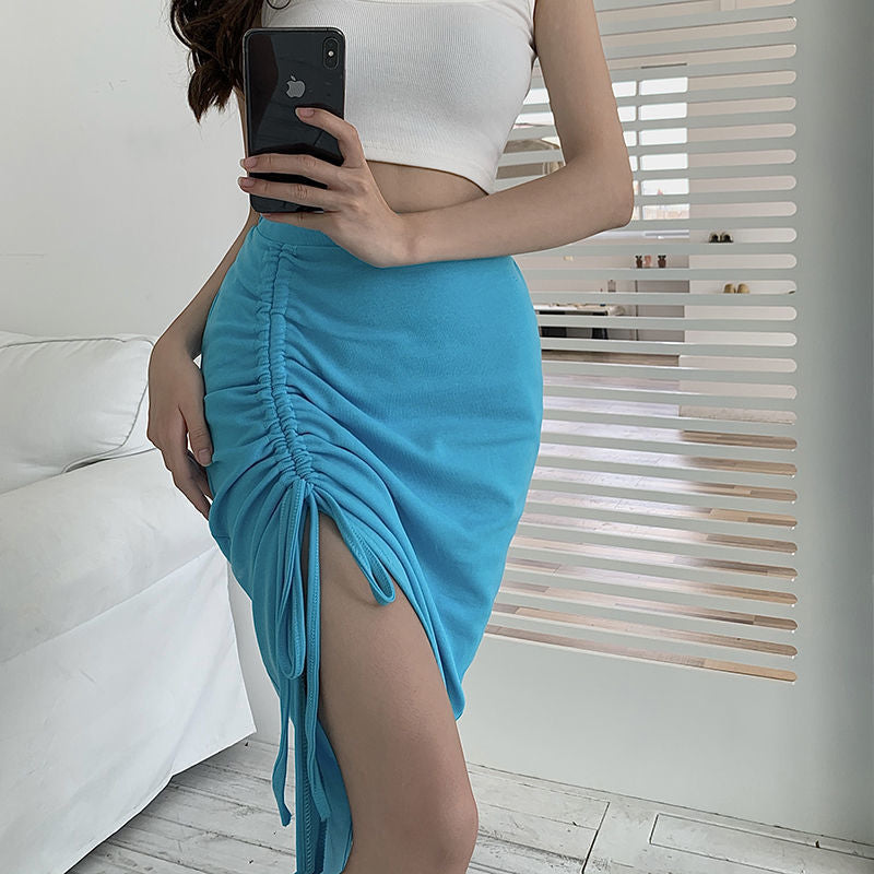 Skirt Women's Irregular Mid-length Skirt Drawstring Ruffle Hip Skirt