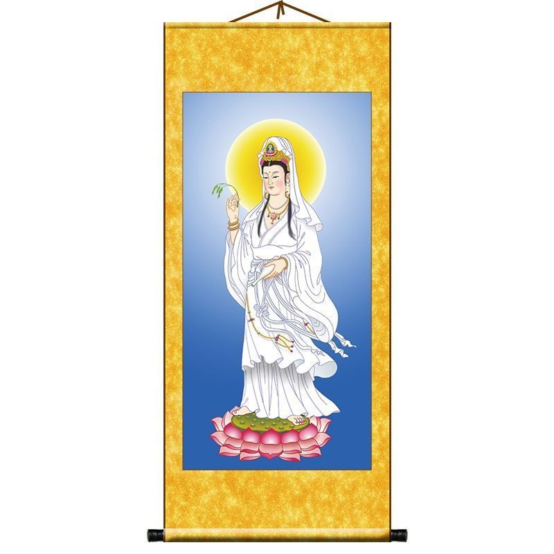 Like Buddha Statue Enshrine Silk Cloth Scroll Decorative Painting