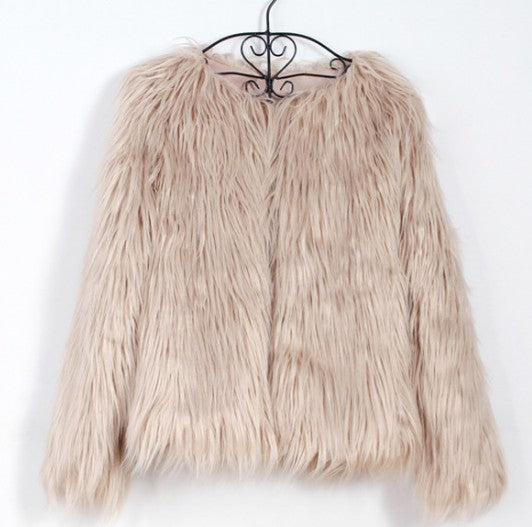 ladies fur coat long-sleeved women drift coat jacket wool coat V word collar