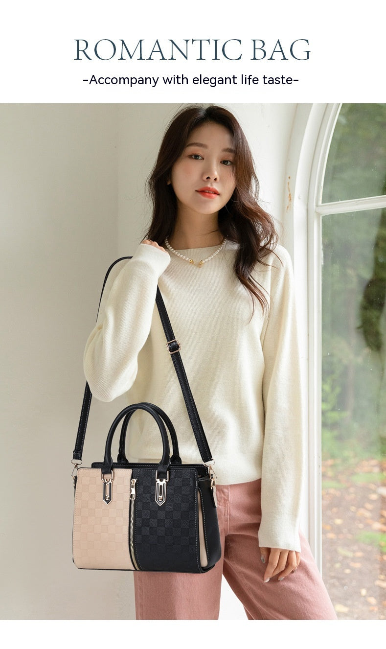 Simple Large Capacity Women's Contrast Color Ins Fashion Korean Style Shoulder Women's Crossbody Handbag
