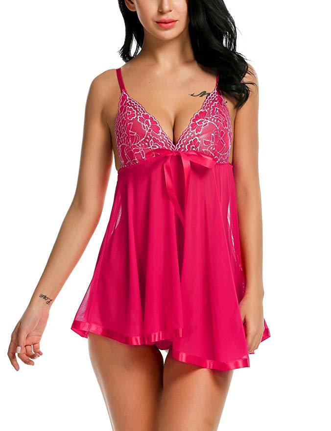 Plus Size Underwear Embroidered Sequins Transparent Suspender Nightdress