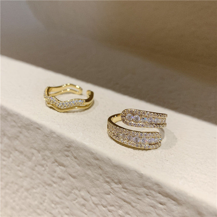 French Style Micro Inlaid Zircon Wave Twisted Ring For Women