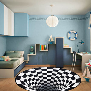 3D Geometric Round Carpet Vortex Illusion Rug Black&White Stereo Vision Mat Living Room Bedroom Decor Area Rugs
