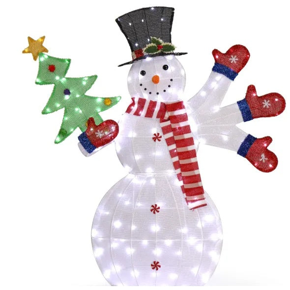 Lighted Snowman Christmas Yard Decorations, Pre-lit 2D Snowman Waving Hands With 170 LED Warm White Lights And Stakes For Xmas Outdoor Holiday Indoor Decor Lighted Holiday Displays
