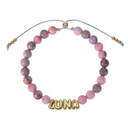 Bubble Letter Bracelet, Natural Stone Name Bracelet