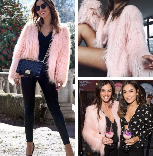 ladies fur coat long-sleeved women drift coat jacket wool coat V word collar