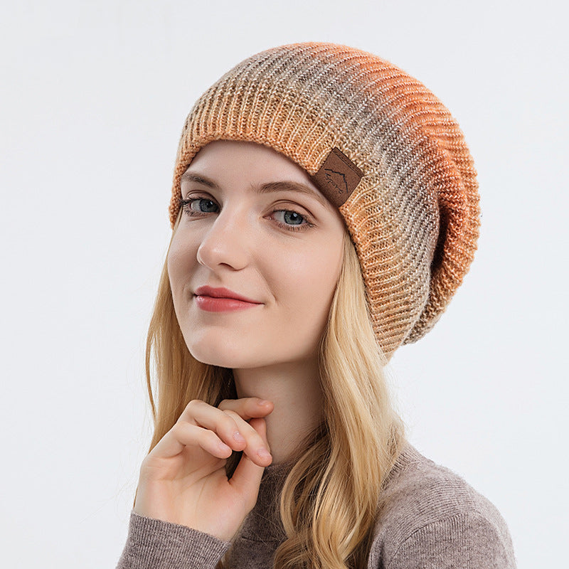 Knitted Gradient Tie-dye Warmth Rainbow Fashion Woolen Hat Women