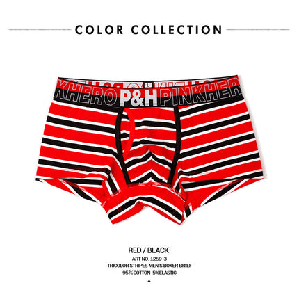 Men's cotton underwear comfort striped boxer briefs