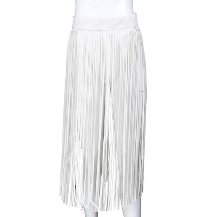 Women's Alternative Bondage Clothing Black White Leather Multiple Fringe Skirts