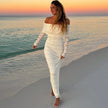 New Fashionable Elegant Socialite Style Off-shoulder Lace Dress Women