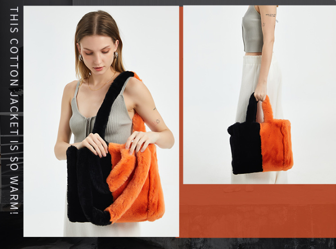 Plush Bag Female Europe And America Simple Contrast Color Candy Tote Bag