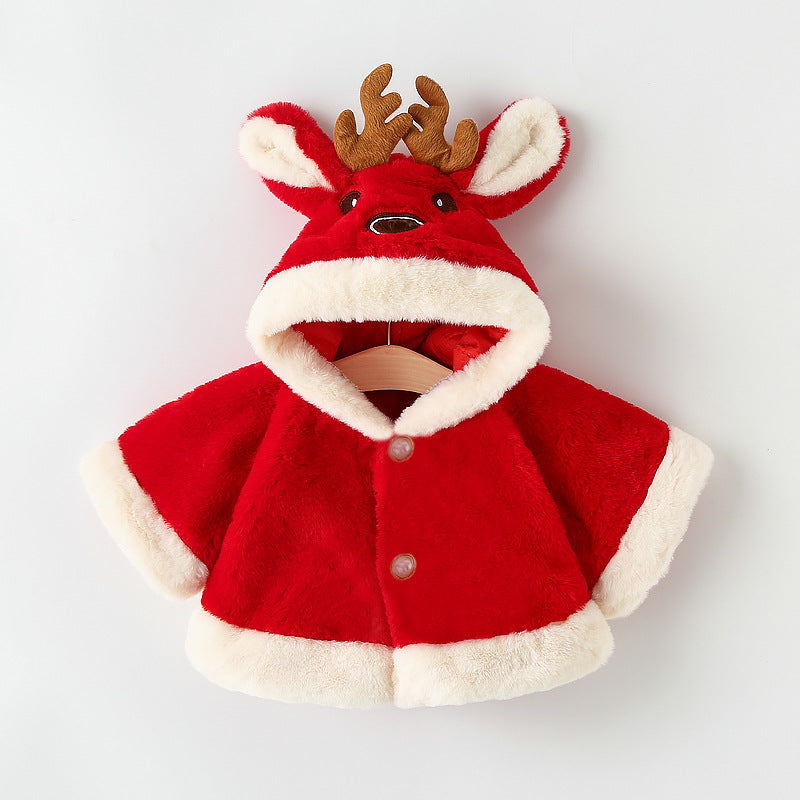 Thick Hooded Cape Coat Thermal Furry Clothes Small Antlers