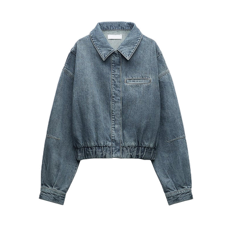Women's Fashion Casual Polo Collar Loose Long Sleeve Cotton Denim Coat