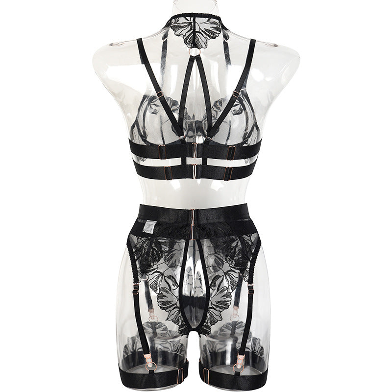 Complex Craft Halter Sheer Mesh Embroidered Underwear Suit