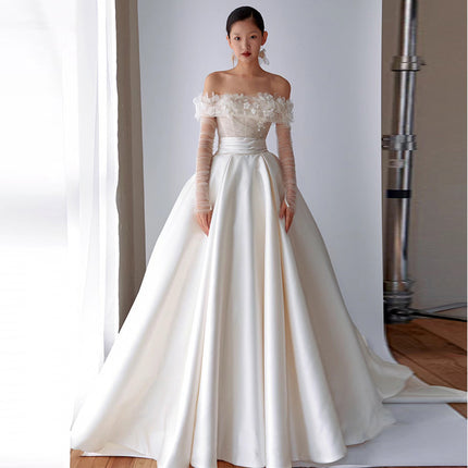Super Fairy Mori Style Simple Graceful Off-shoulder Small Man's Main Wedding Dress