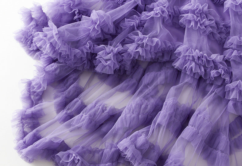 Elastic Waist Fairy Mesh Skirt Puffy Irregular Ruffled Tiered Dress