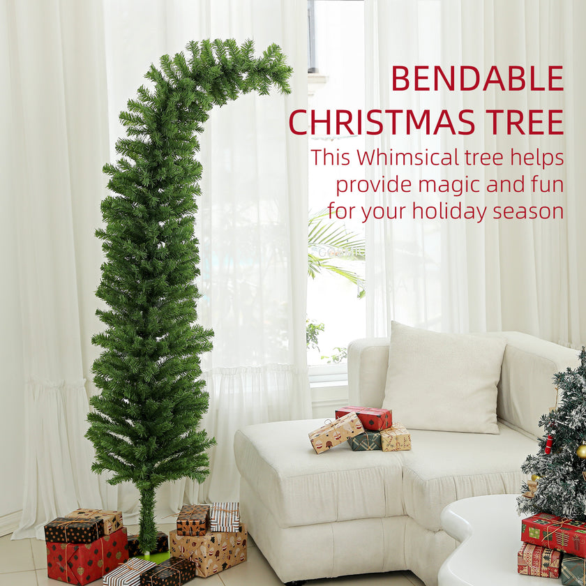 6ft Whimsical Pencil Christmas Tree, Bendable Artificial Christmas Tree with 400 Branch Tips and Metal Base, Green