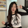 Stitching Contrast Color Cotton Printed Short Top Tight-Fitting Long-Sleeved T-shirt Women Grunge Clothes