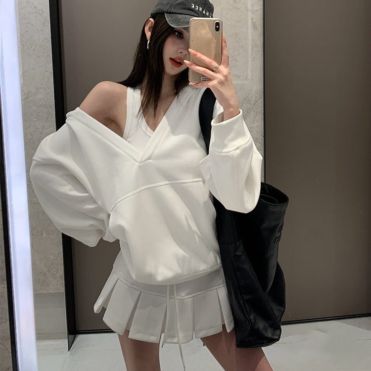 Gray Hooded Sweater Set Women's Skirt Two-piece Set