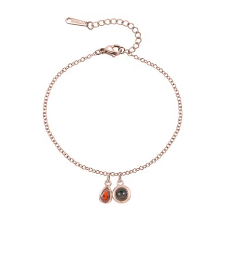 Custom Photo Projection Bracelet Stainless Steel Birthstone Charm