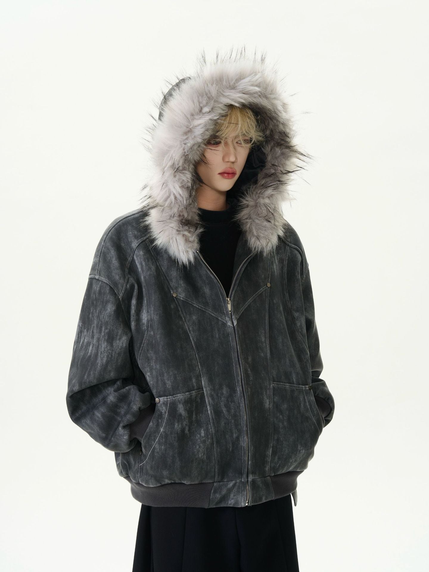 Hooded Large Fur Collar Cotton-padded Coat For Men Thick Warm Jacket