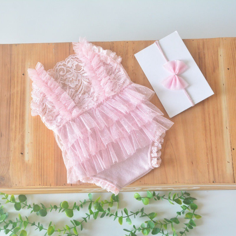 Lace Pleated Jumpsuit Newborn Baby Photography Suit