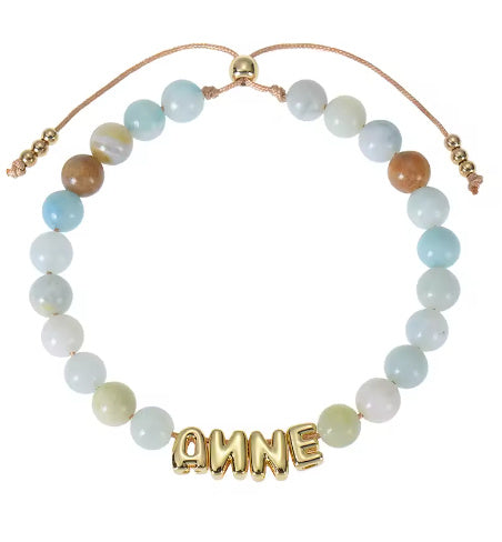 Bubble Letter Bracelet, Natural Stone Name Bracelet