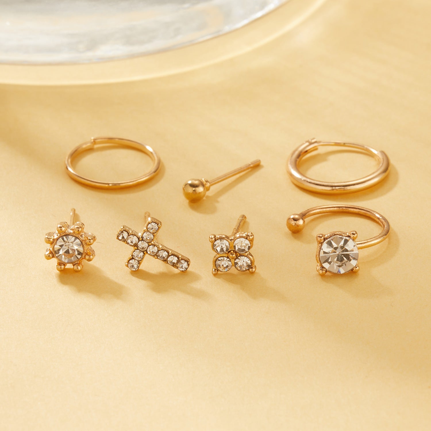 Cross Sun Lock Earings Set