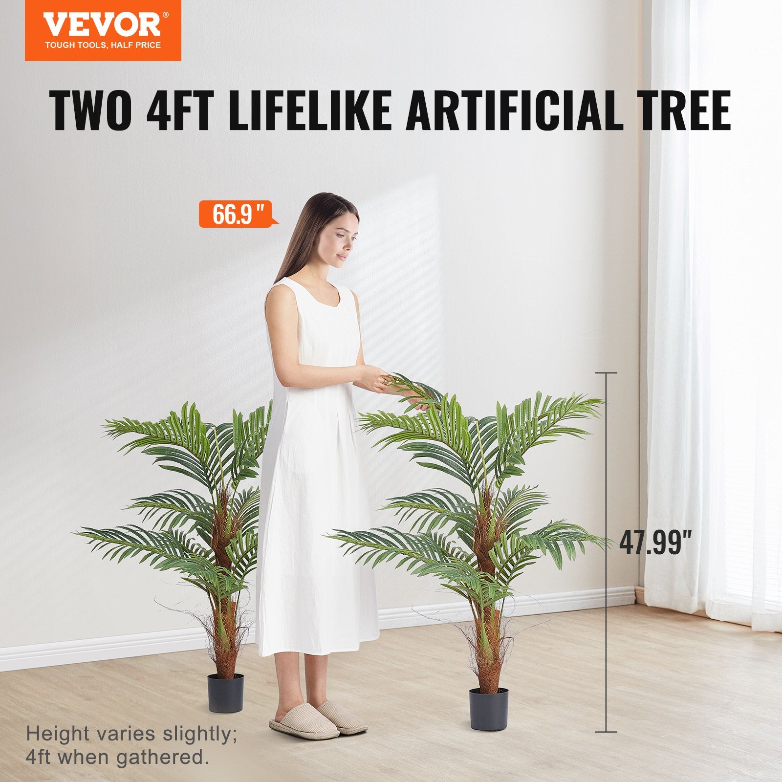 Artificial Palm Tree, 4 FT Tall Faux Plant, Secure PE Material & Anti-Tip Tilt Protection Low-Maintenance Plant, Lifelike Green Fake Tree For Home Office Warehouse Decor Indoor Outdoor