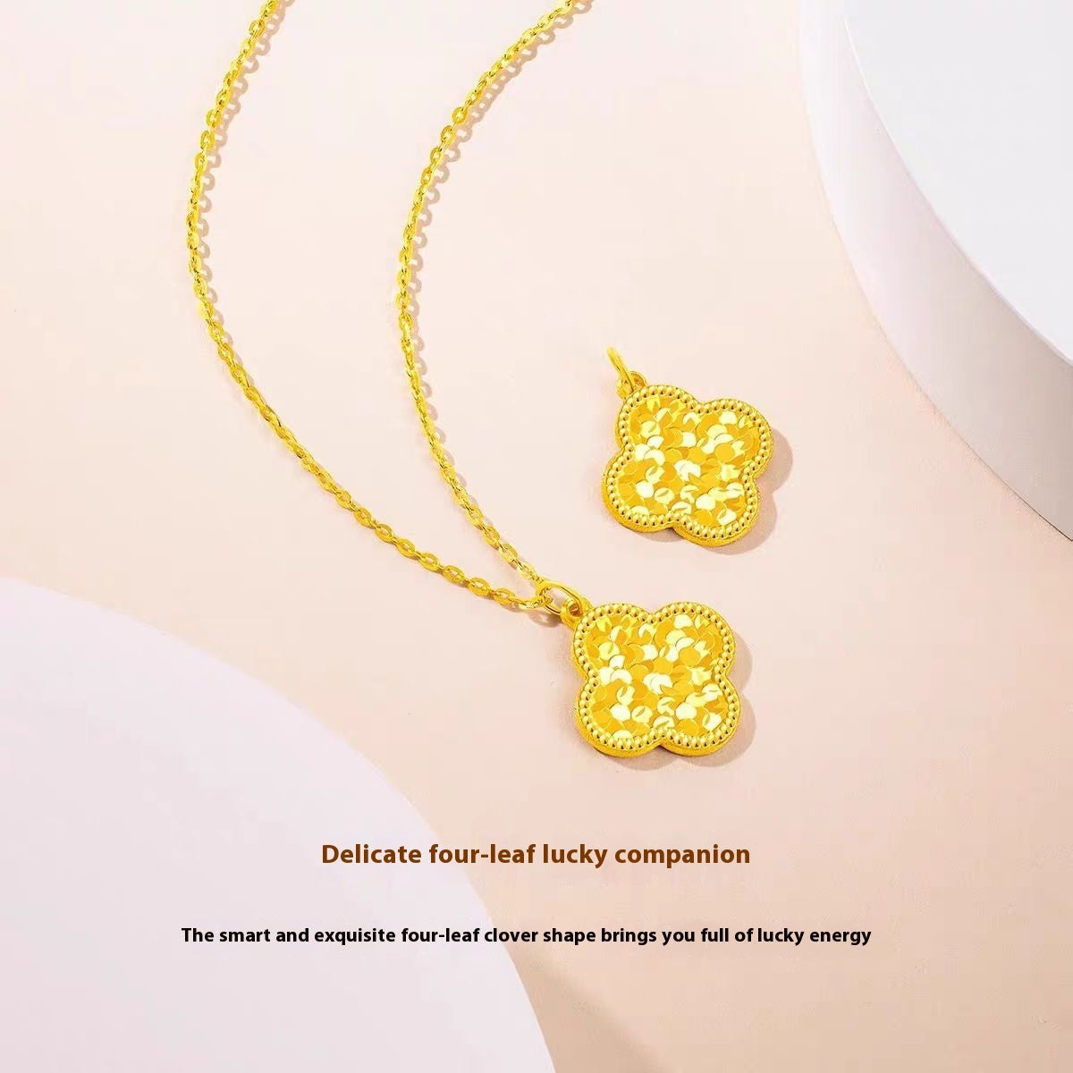 Crushed Ice Gold Four-leaf Clover Necklace