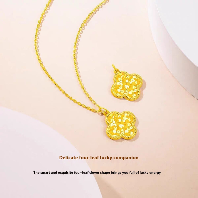 Crushed Ice Gold Four-leaf Clover Necklace