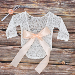 Newborn Photography Clothes Tie With Bow Tie Lace Photo Clothes Photography Headband Two-piece Suit