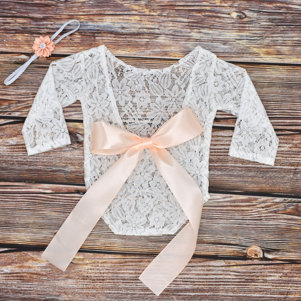 Newborn Photography Clothes Tie With Bow Tie Lace Photo Clothes Photography Headband Two-piece Suit