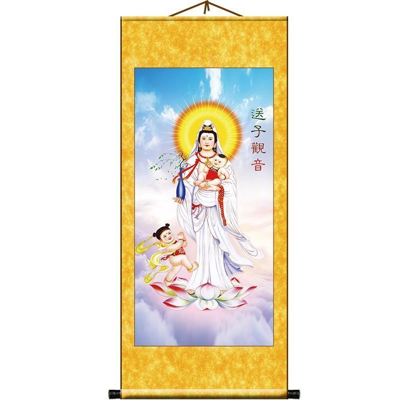 Like Buddha Statue Enshrine Silk Cloth Scroll Decorative Painting