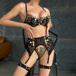 Three-piece Summer New Embroidered Flower Vine Fashion Underwear Set