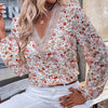 Loose Lace V-neck Chiffon Shirt For Women New Floral Printed Long-sleeved Top Women