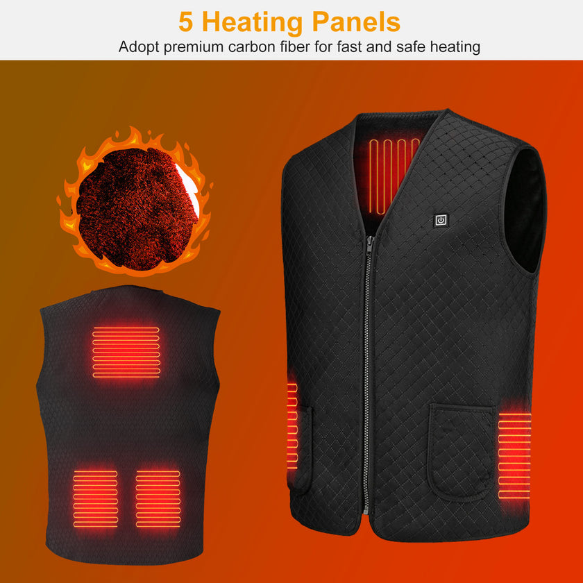 1Pc Heat Jacket Vest 3 Heating Gear Adjustable USB Heated Vest Warm Heat Coat Vest With 5 Heating Zones For Men Women Winter Outdoor Activity