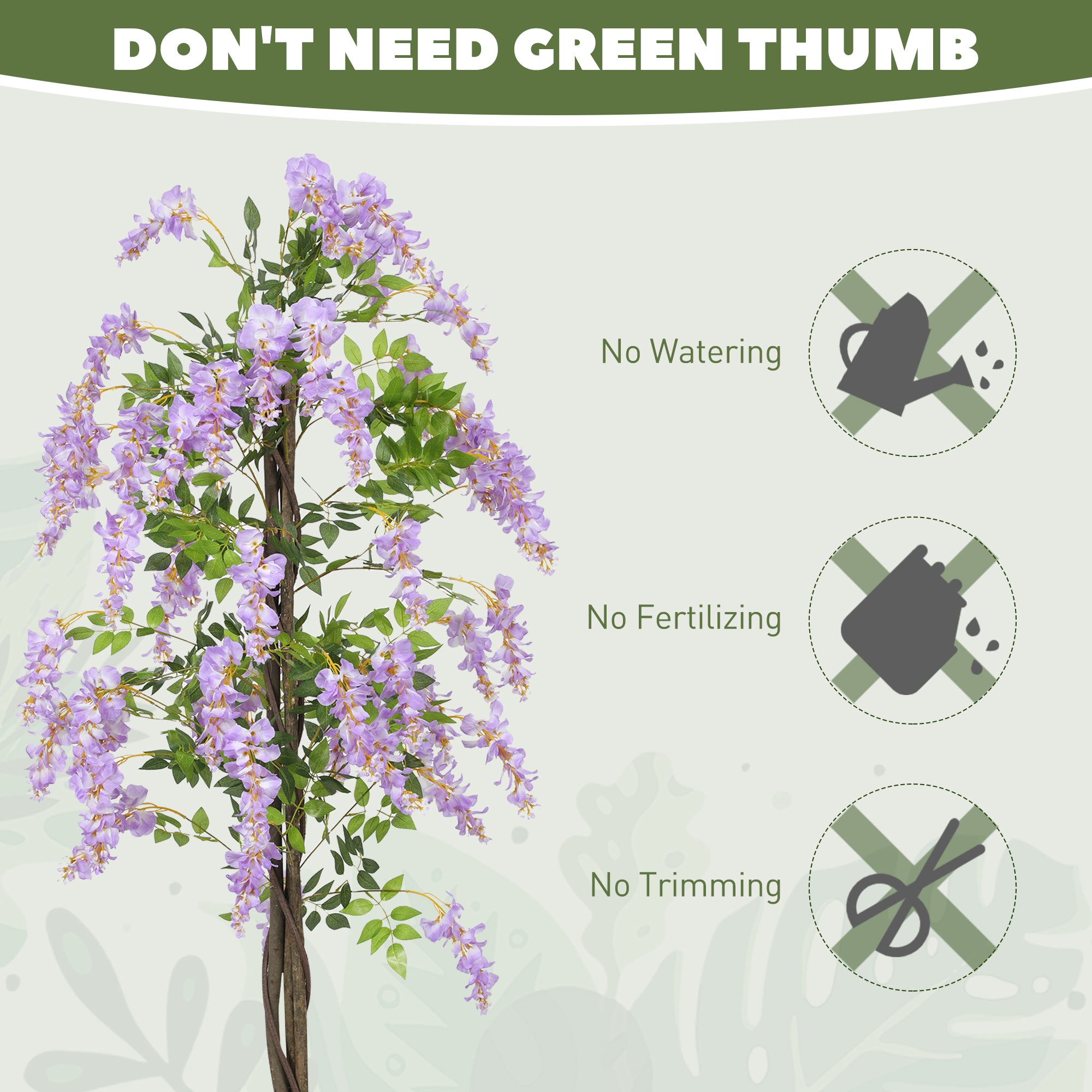 180cm Ficus Artificial Tree, Fake Wisteria Tree In Nursery Pot, Indoor Greenery Tall Faux Floor Plant For Living Room Office Decor, Purple