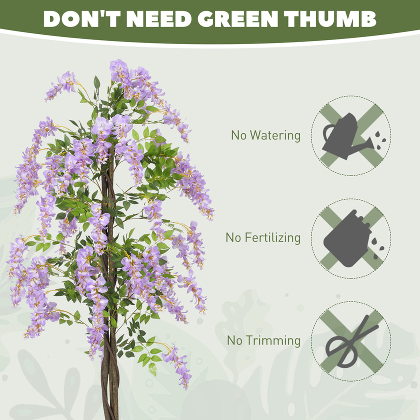 180cm Ficus Artificial Tree, Fake Wisteria Tree In Nursery Pot, Indoor Greenery Tall Faux Floor Plant For Living Room Office Decor, Purple