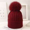 Boys And Girls Woolen Fox Fur Ball Knit Hat