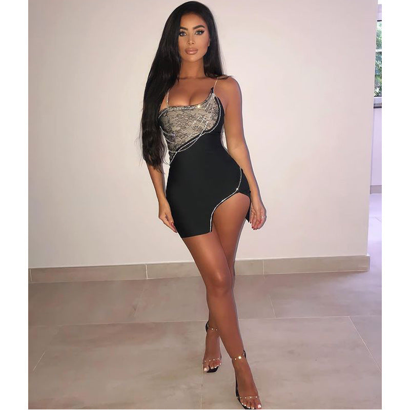 Sling Party Nightclub Party Lace Slit Bandage Dress