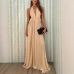 Summer Deep V-neck Long Evening Pleated Halter Backless Dress Women
