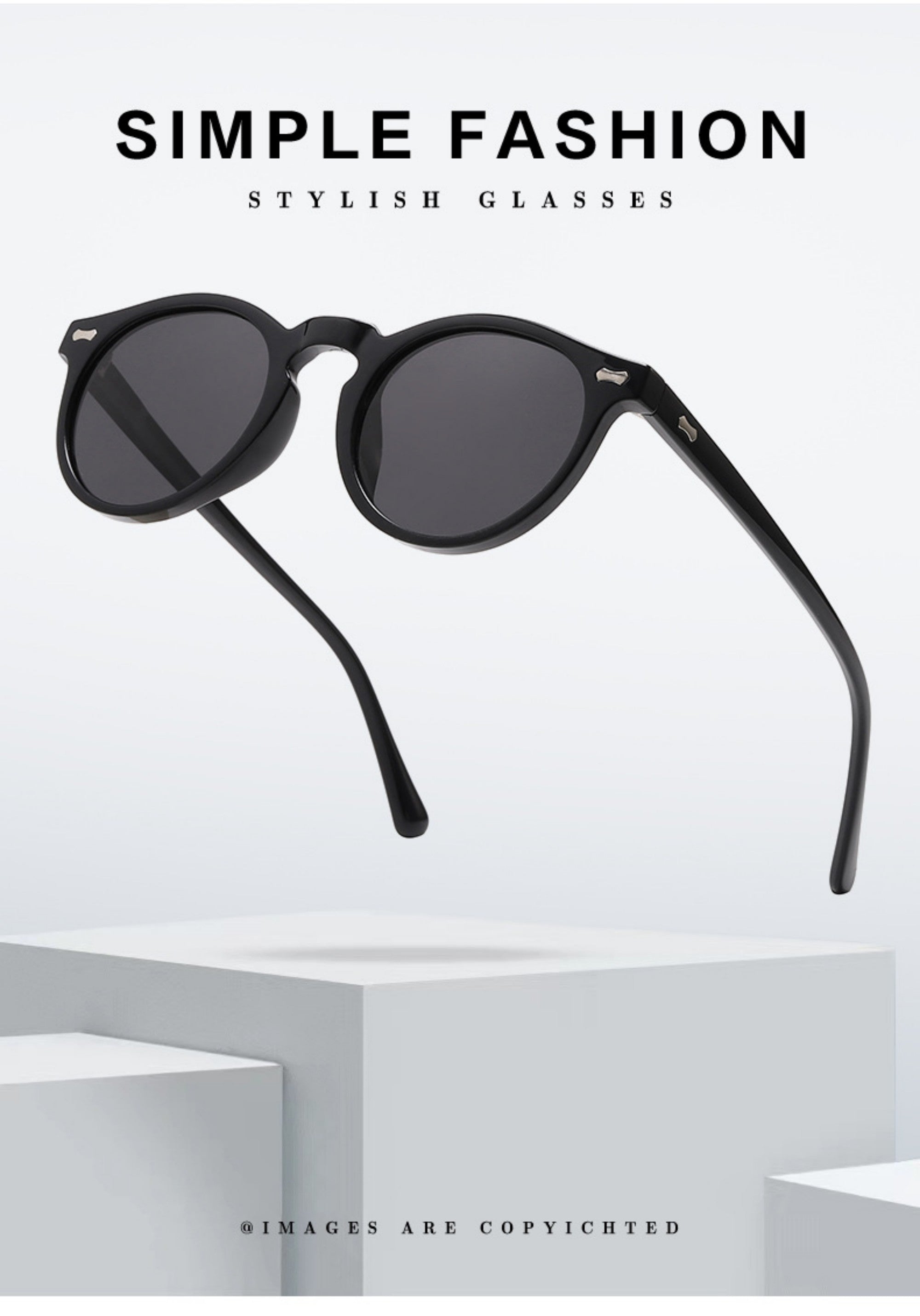 Literary retro round Japanese and Korean fashionable rice nail sunglasses