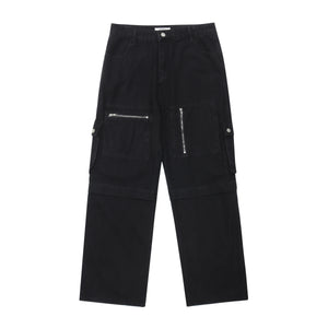Multi-pocket Workwear jean Loose Wide Leg Zipper Straight Pants For Men And Women