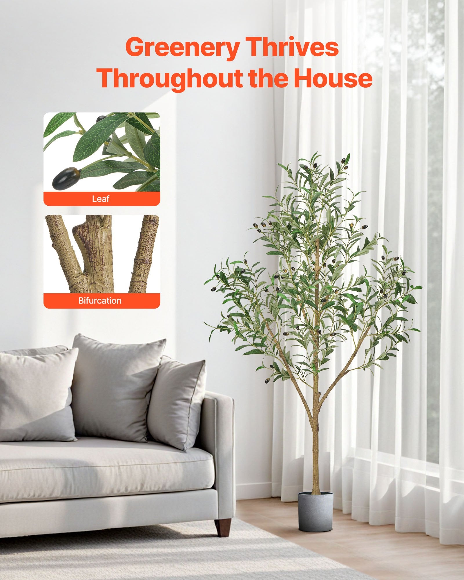 5FT Artificial Olive Tree Tall Fake Plant With Black Pot For Home Office