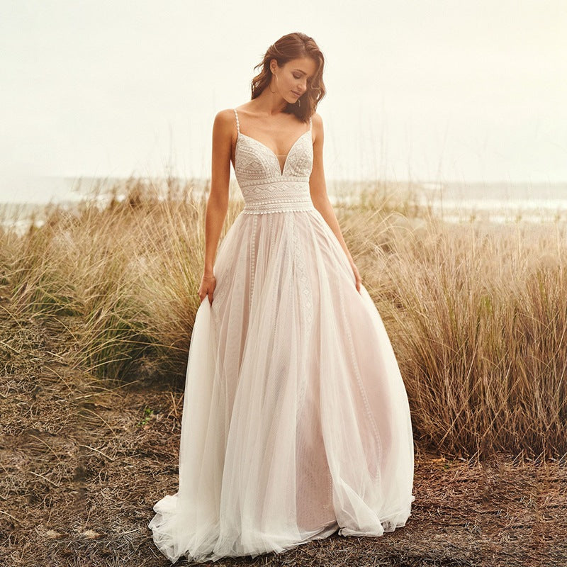 Lace Suspender Wedding Dress Dress