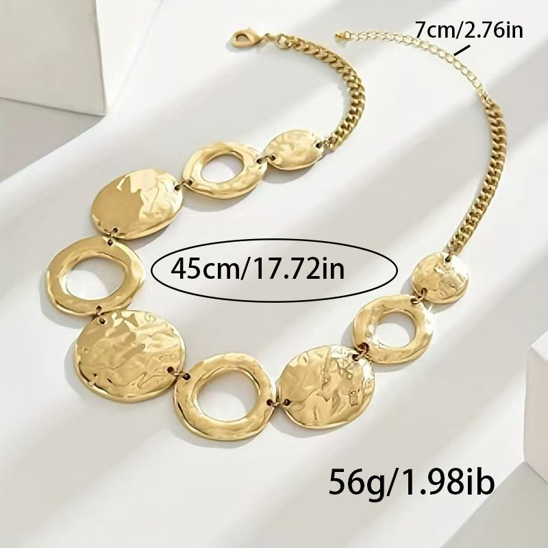 Lxalry Hammered Texture Geometric Gold  Necklace  Handmade Layered Statement Jewelry For Women   Modern Artisan Gift For Elegant  Everyday  Evening Outfits